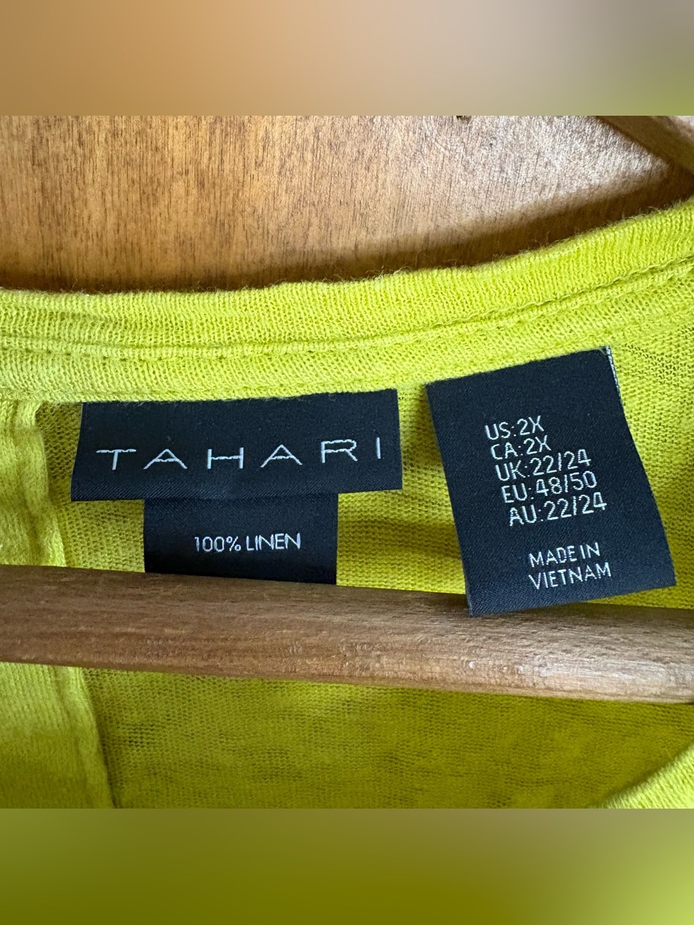 Tahari 100% Linen Yellow Blouse Top 2X Slouchy Asymmetrical Button Up Lagenlook - Picture 9 of 9